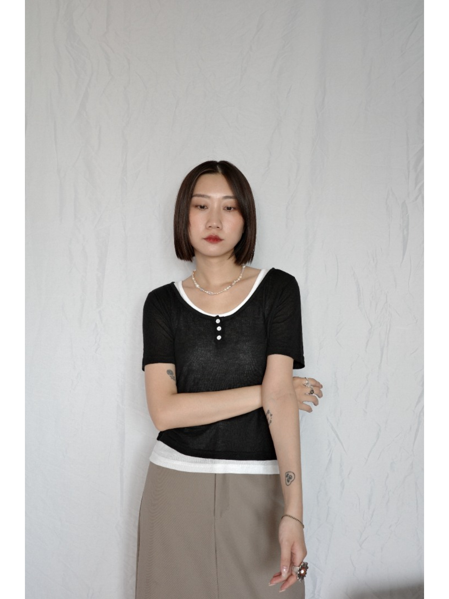 JP｜兩件式亨利領休閒上衣/黑