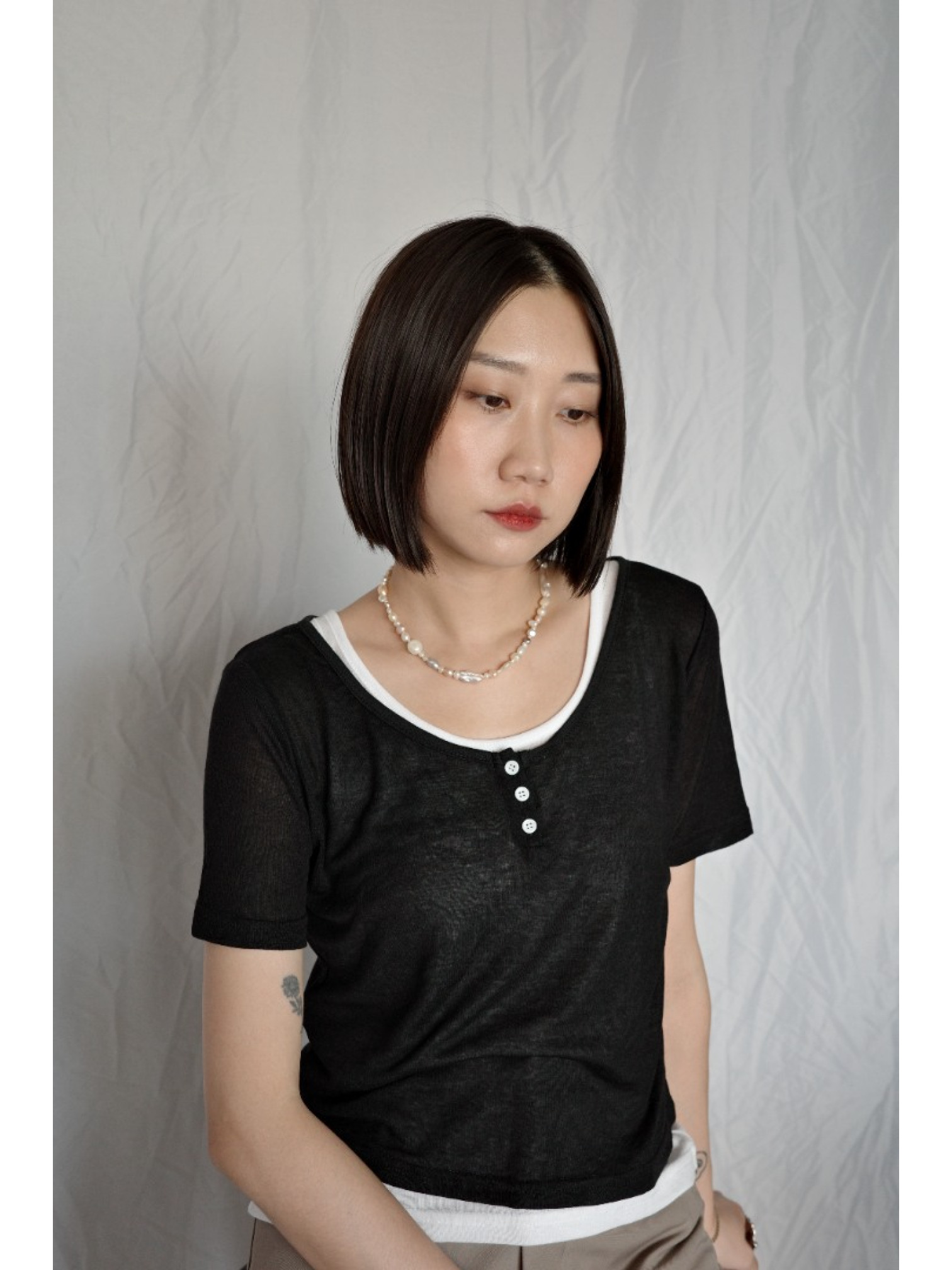 JP｜兩件式亨利領休閒上衣/黑