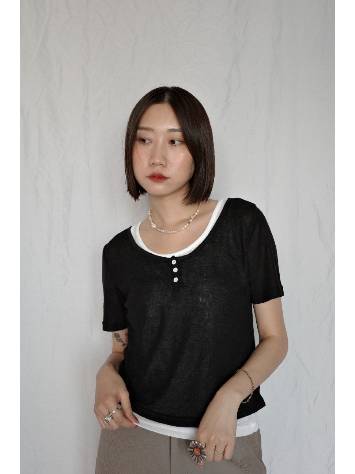 JP｜兩件式亨利領休閒上衣/黑