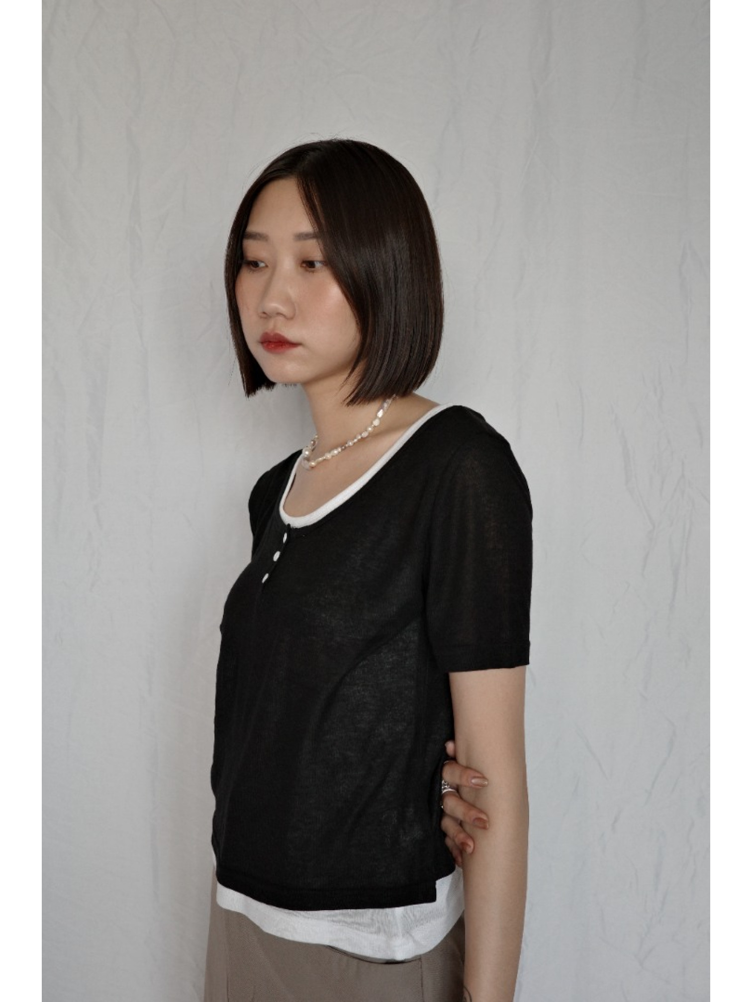 JP｜兩件式亨利領休閒上衣/黑