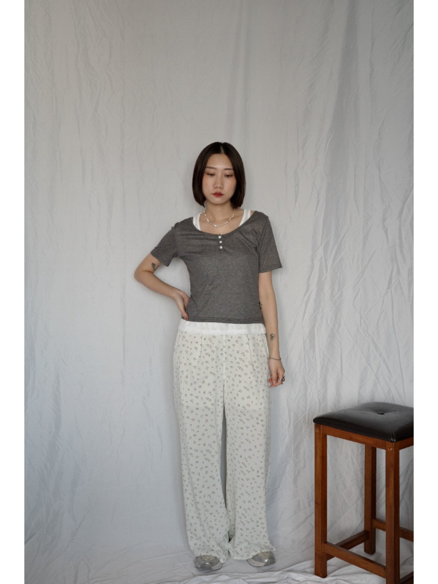 🇯🇵可愛碎花休閒長褲/白L