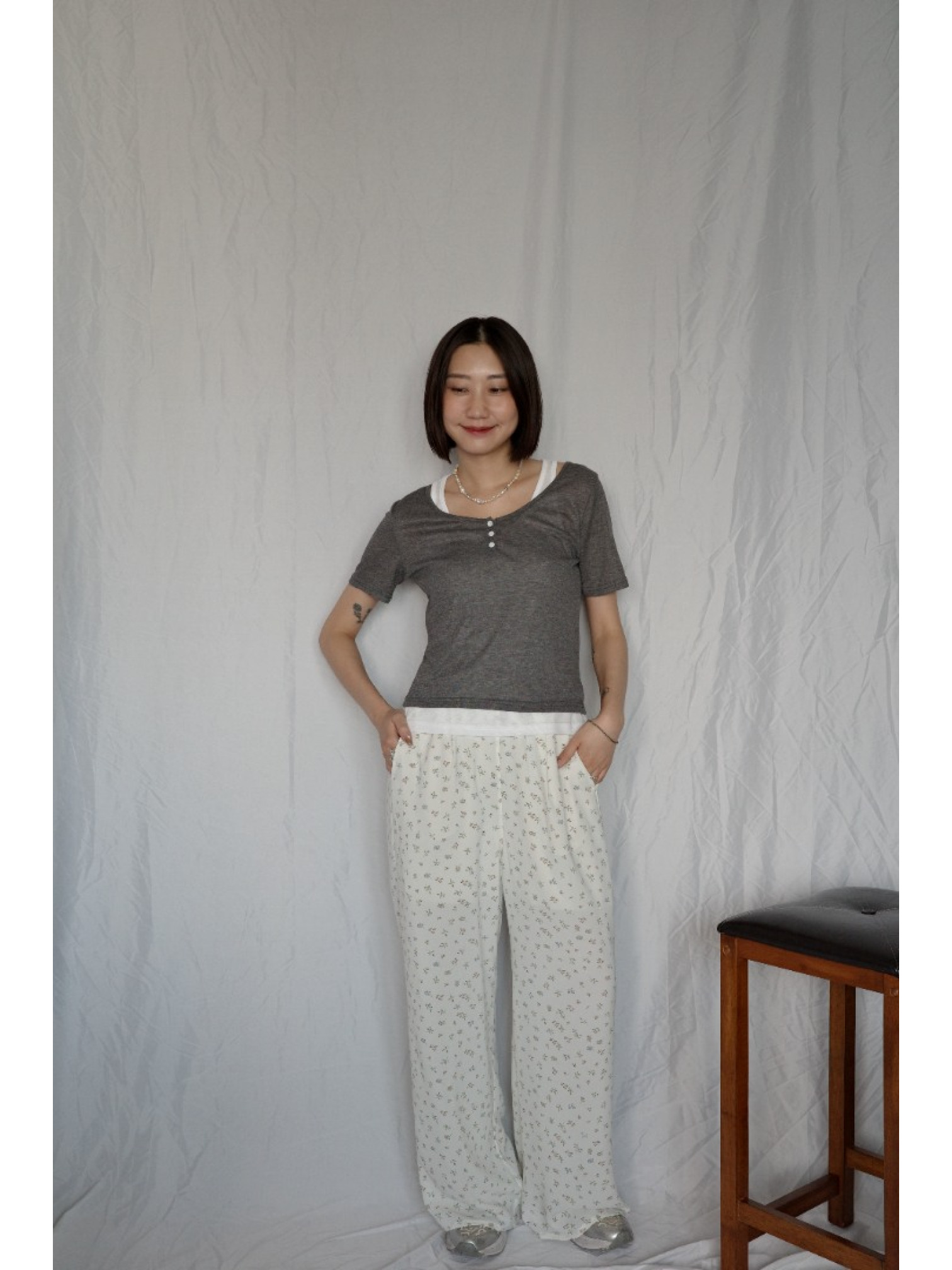 🇯🇵可愛碎花休閒長褲/白L