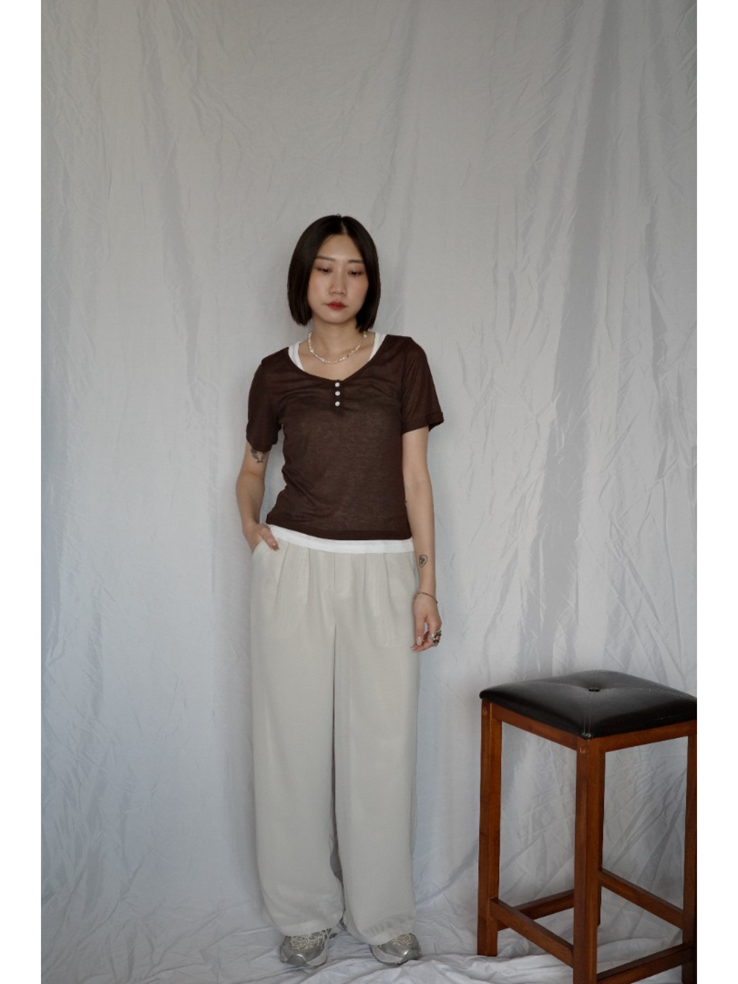 🇯🇵網眼雙層西裝褲/米