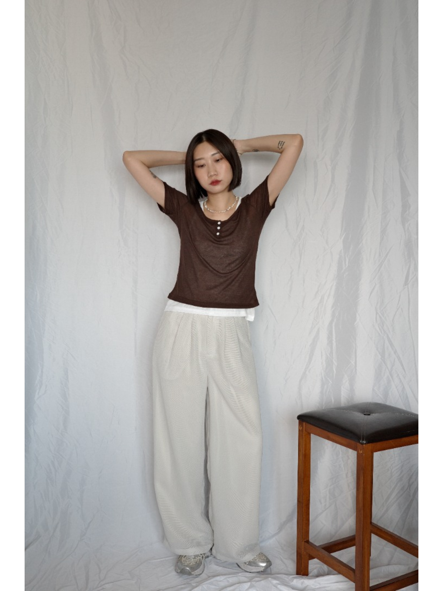 JP｜兩件式亨利領休閒上衣/棕