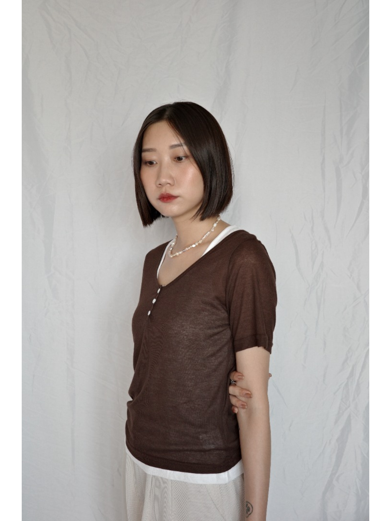 JP｜兩件式亨利領休閒上衣/棕