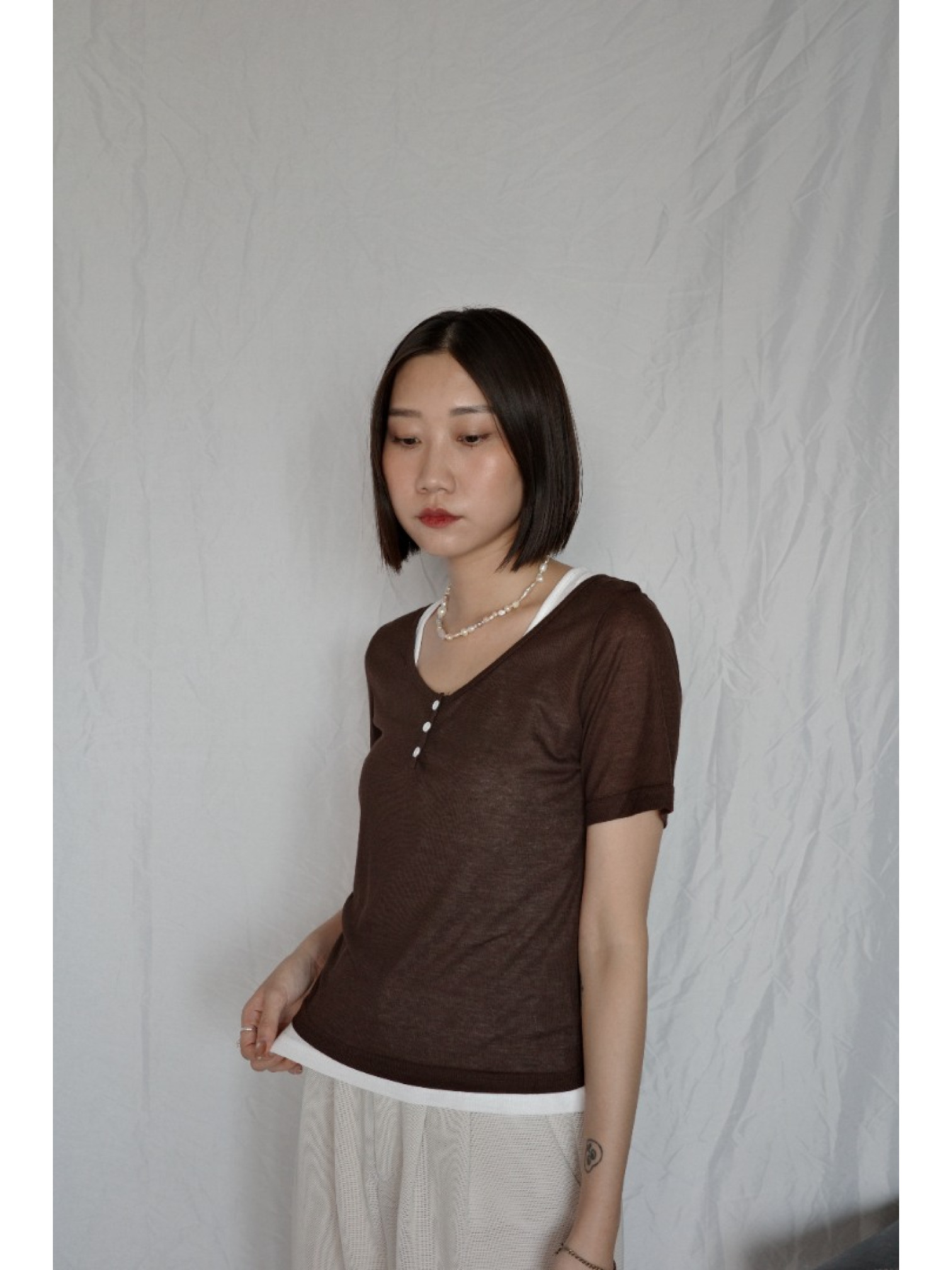 JP｜兩件式亨利領休閒上衣/棕