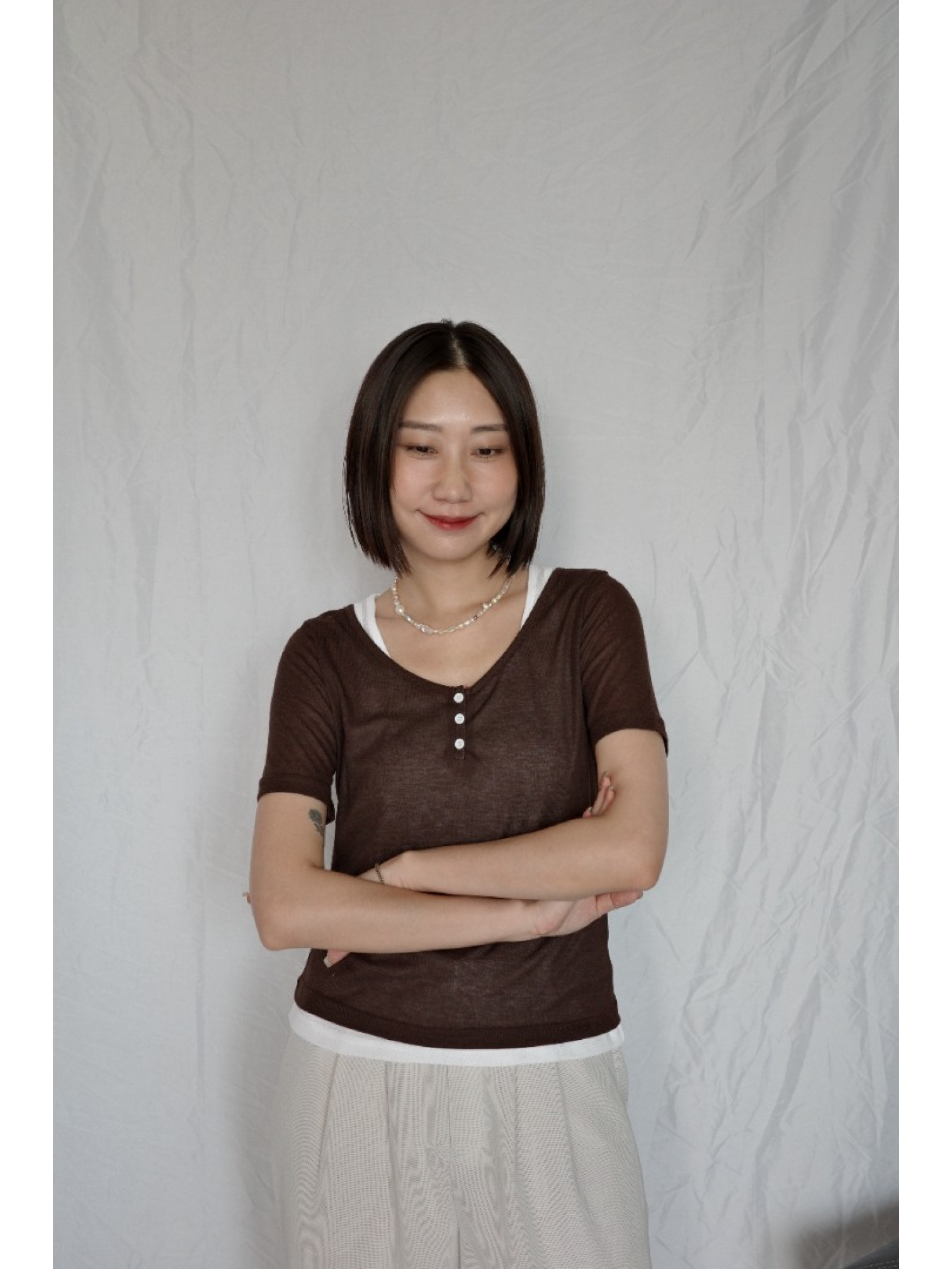 JP｜兩件式亨利領休閒上衣/棕