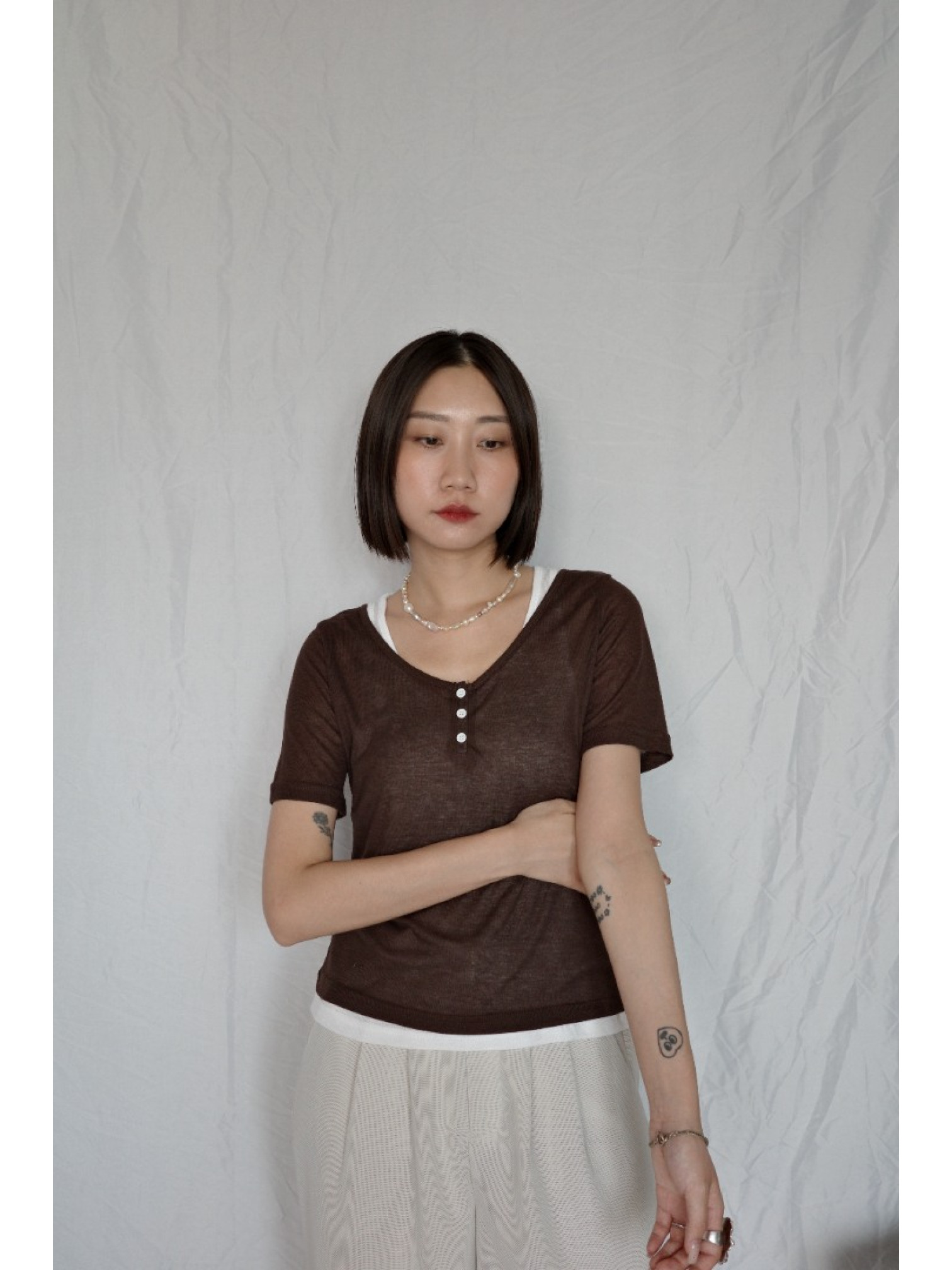 JP｜兩件式亨利領休閒上衣/棕