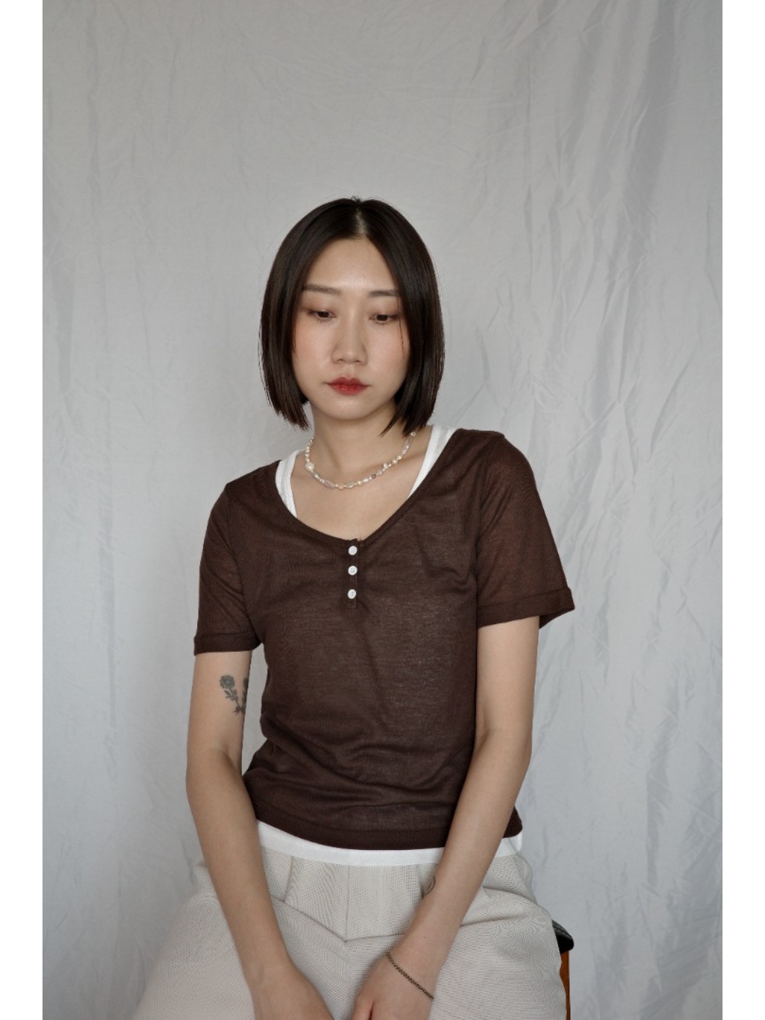 JP｜兩件式亨利領休閒上衣/棕