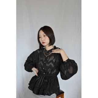 JP｜幾何提花透視上衣/黑