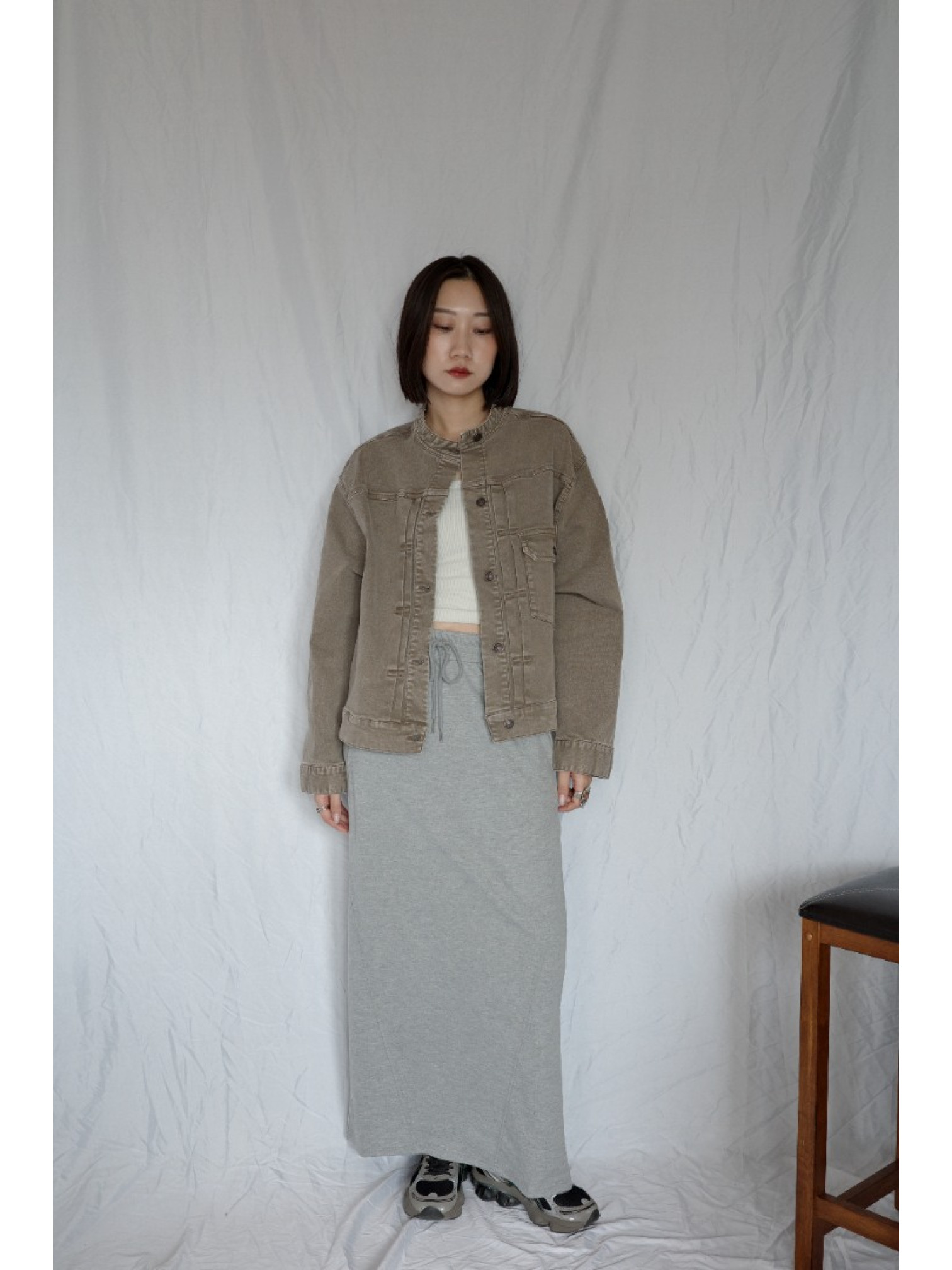 JP｜復古立領牛仔外套/淺棕