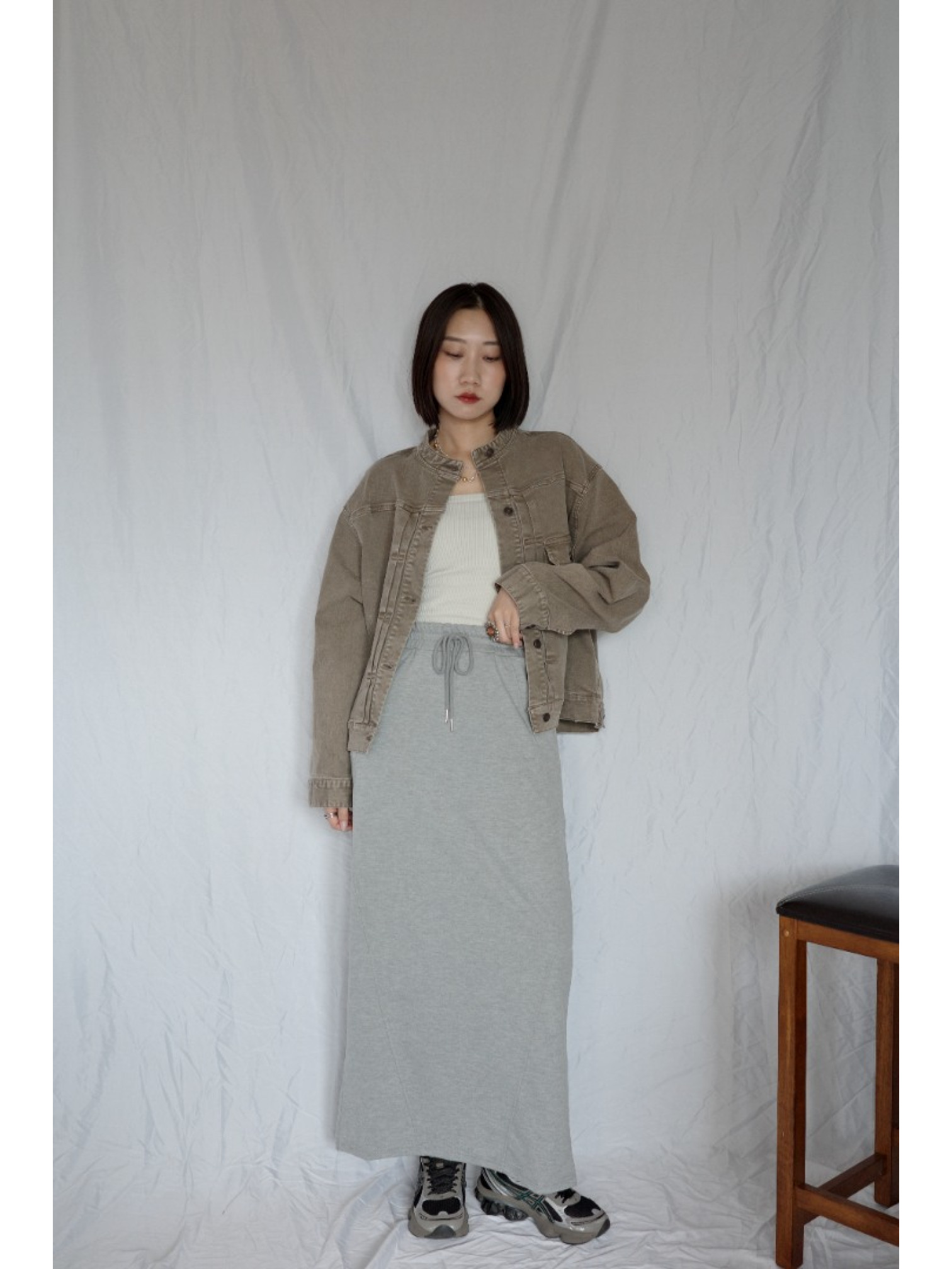 JP｜復古立領牛仔外套/淺棕