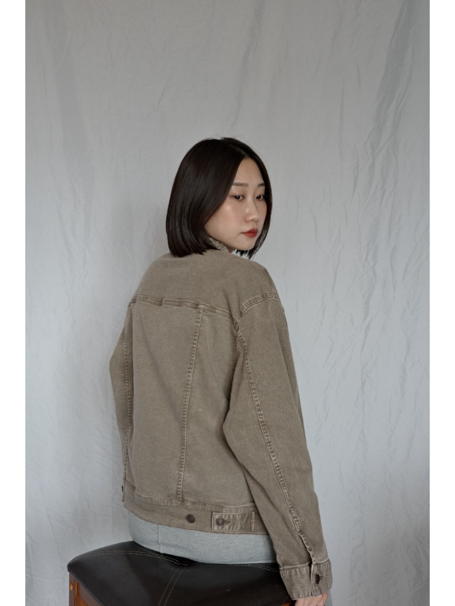 JP｜復古立領牛仔外套/淺棕