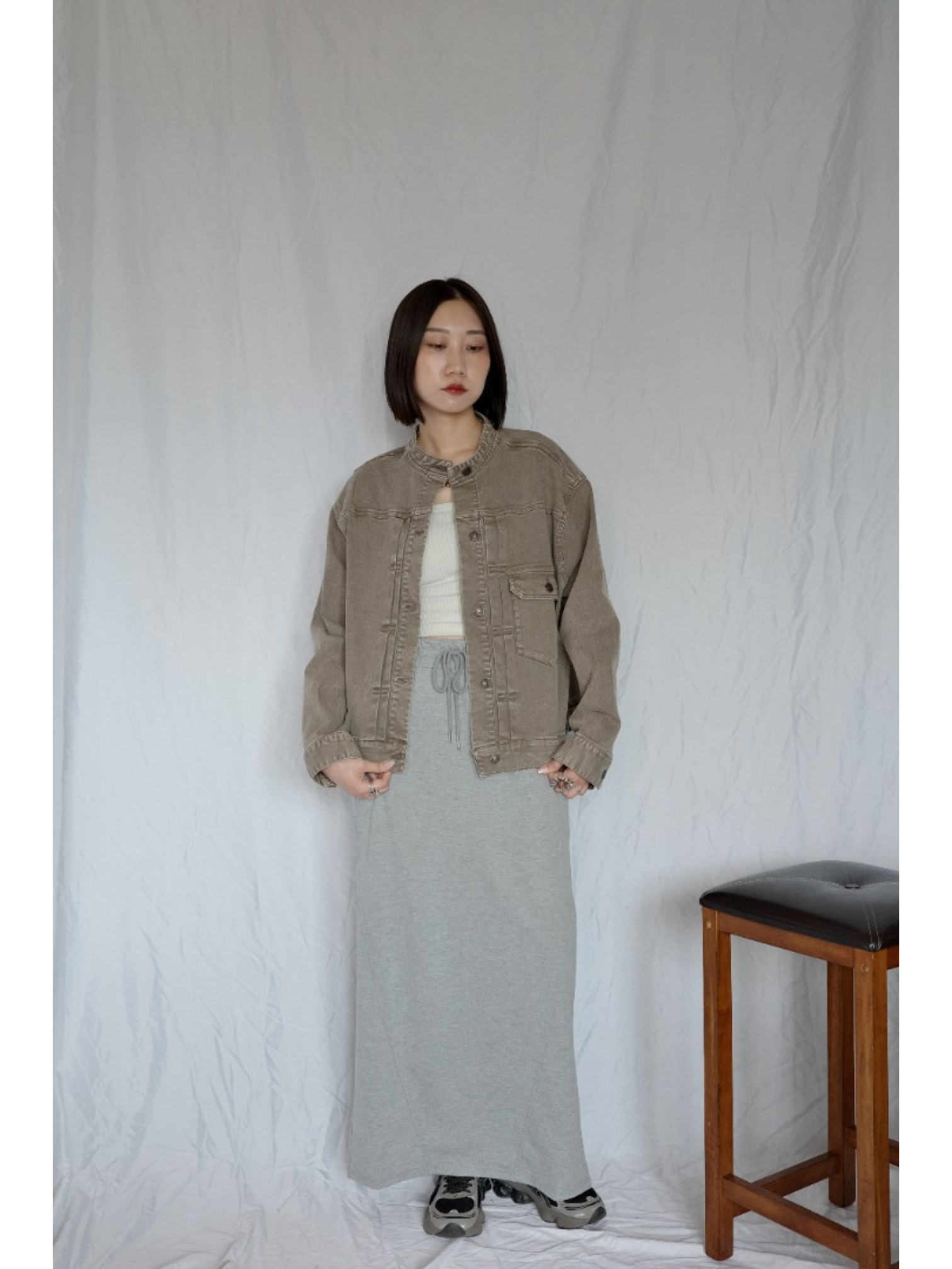 JP｜復古立領牛仔外套/淺棕