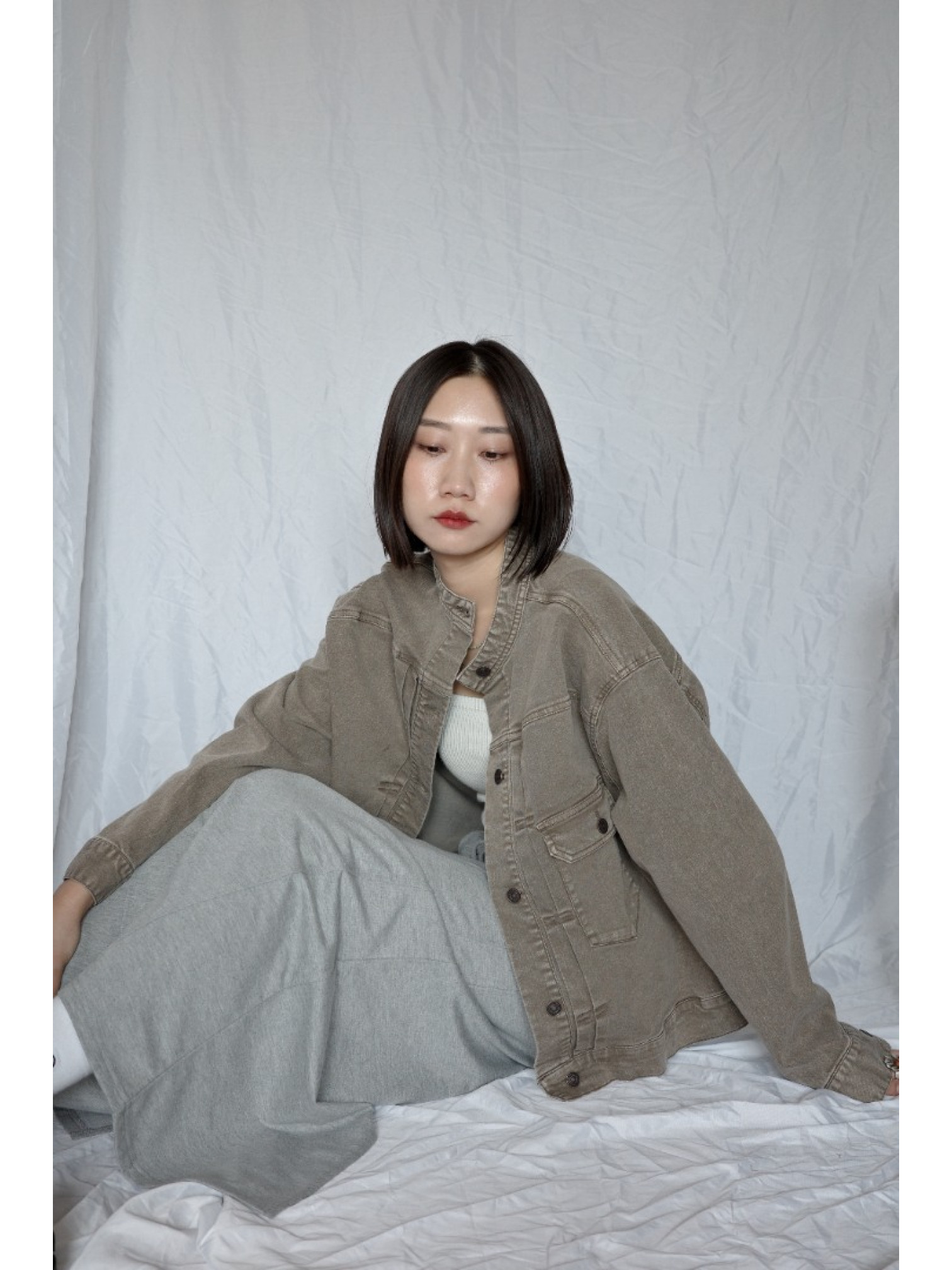 JP｜復古立領牛仔外套/淺棕