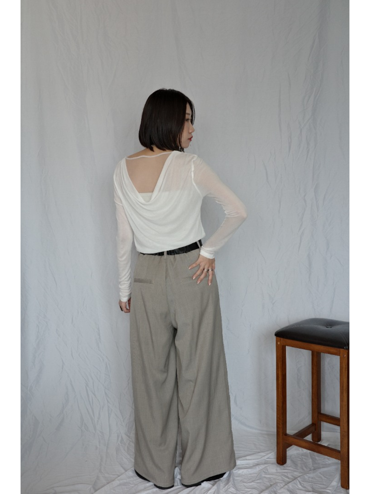 JP｜透感薄紗垂墜上衣/白