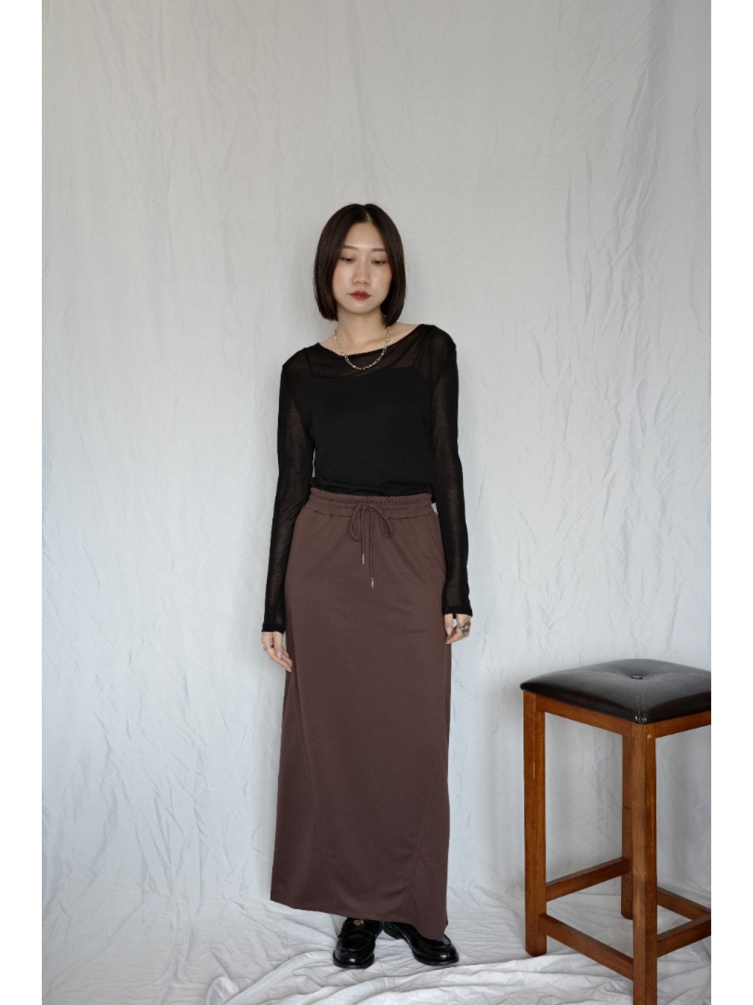 JP｜舒適俐落棉裙/咖