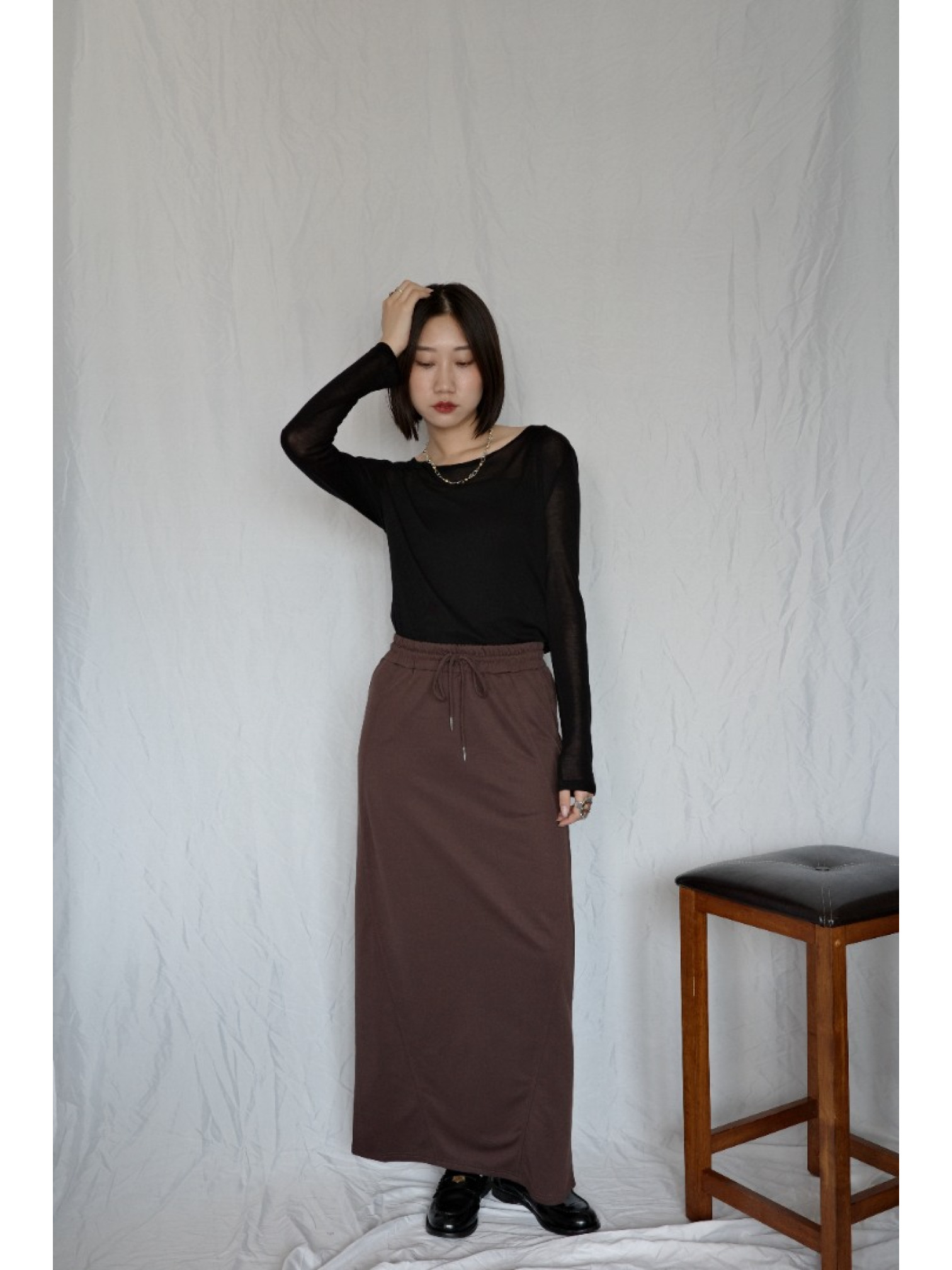 JP｜舒適俐落棉裙/咖