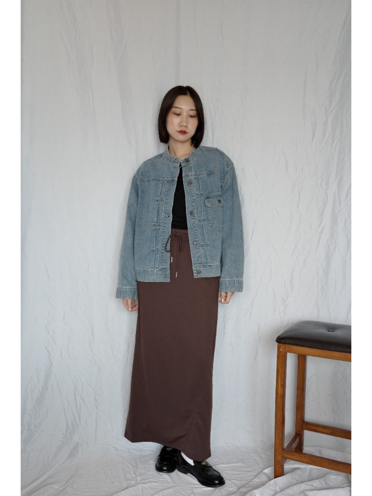 JP｜復古立領牛仔外套/淺藍