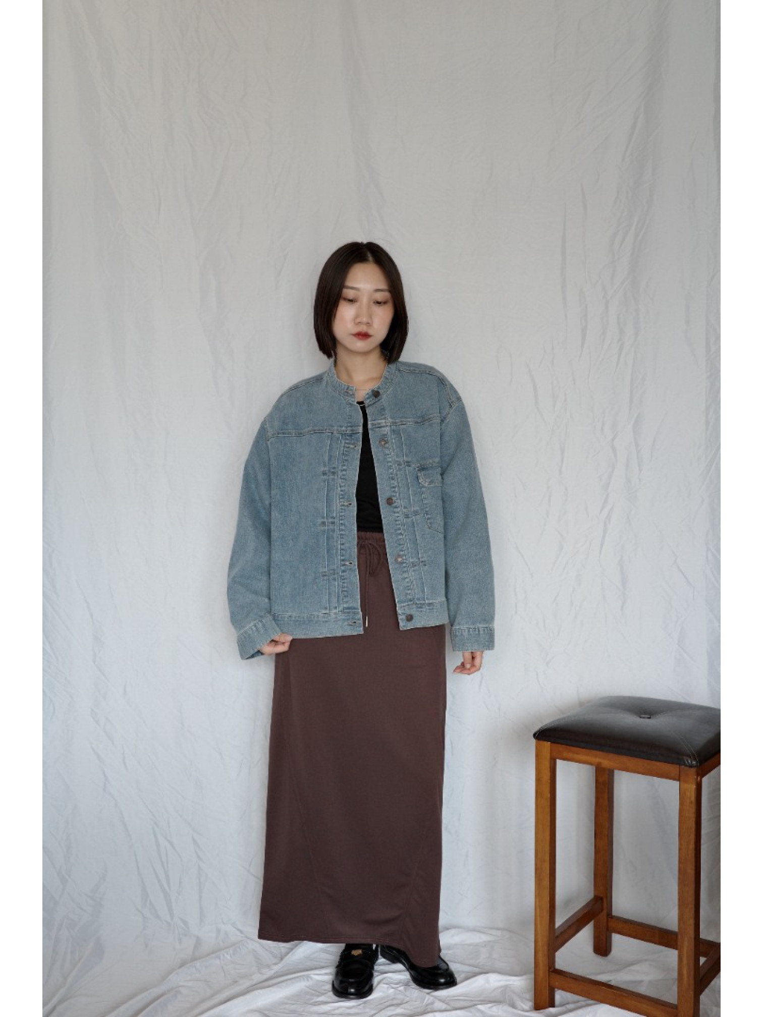 JP｜復古立領牛仔外套/淺藍