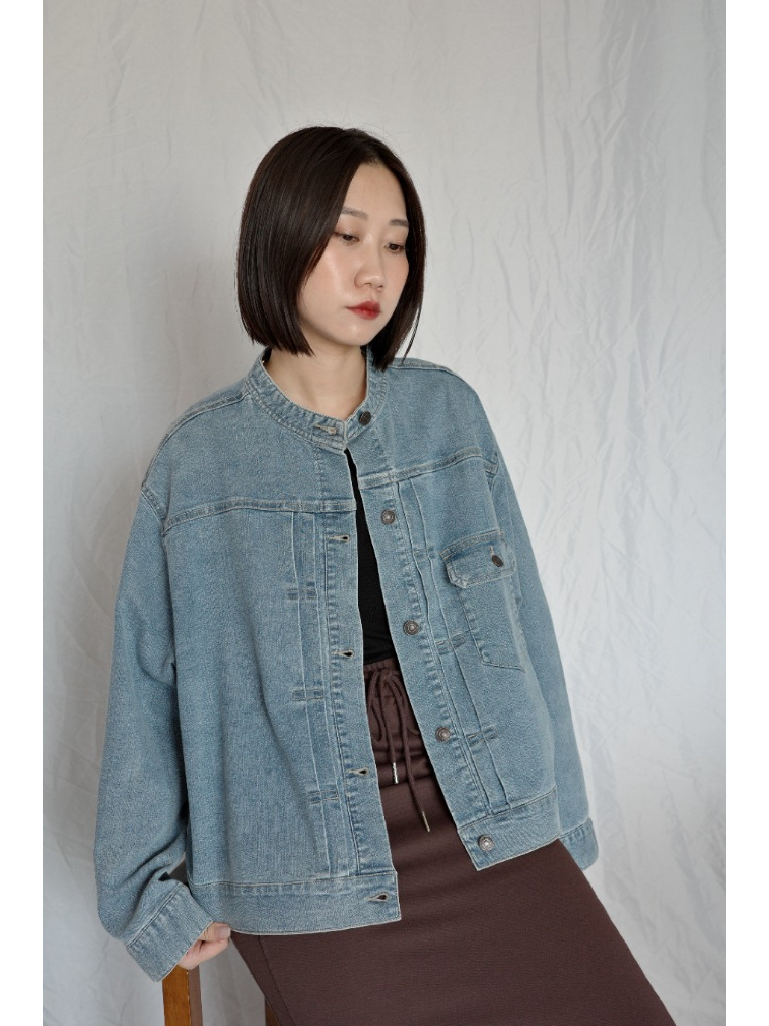 JP｜復古立領牛仔外套/淺藍
