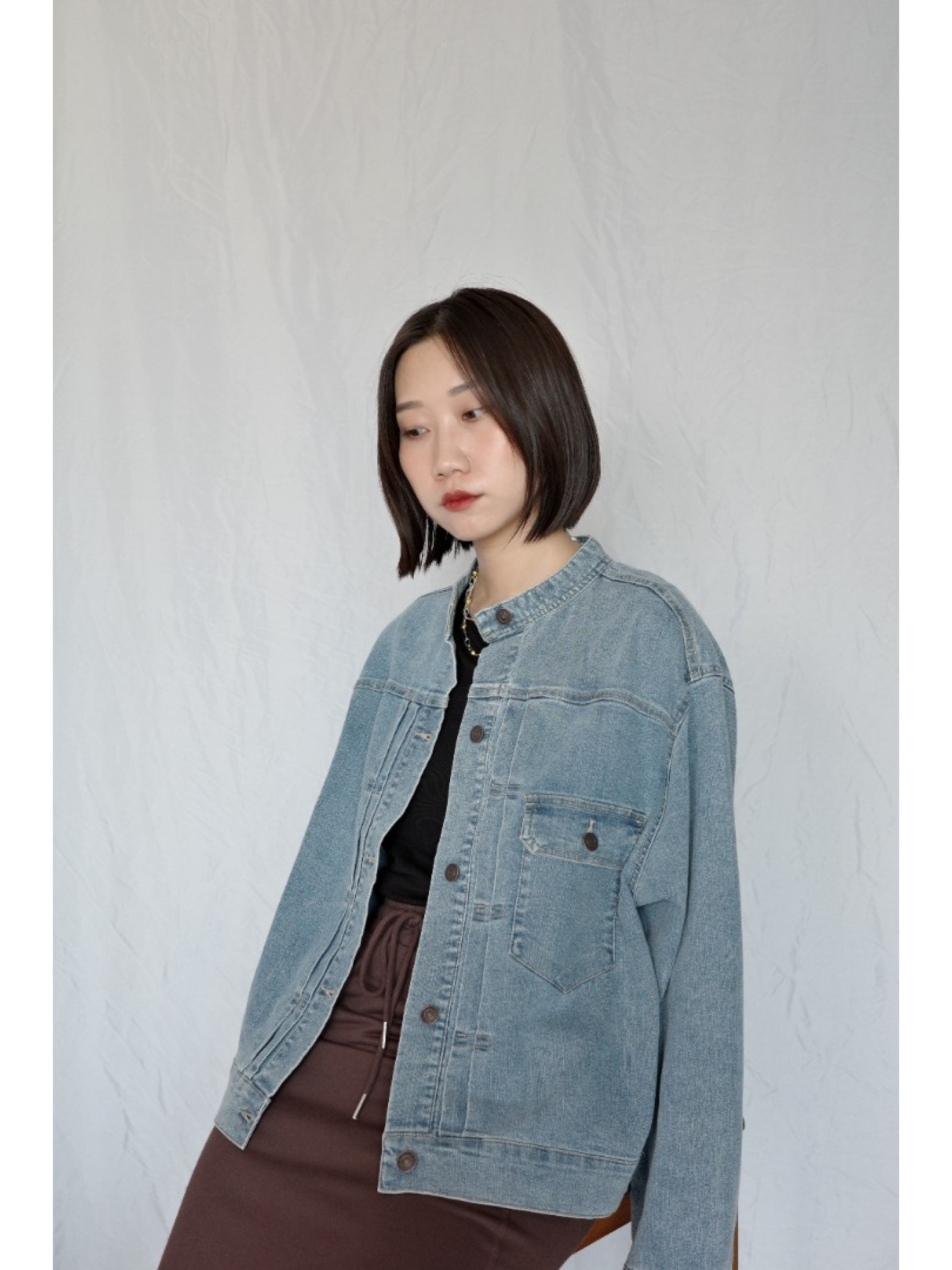 JP｜復古立領牛仔外套/淺藍