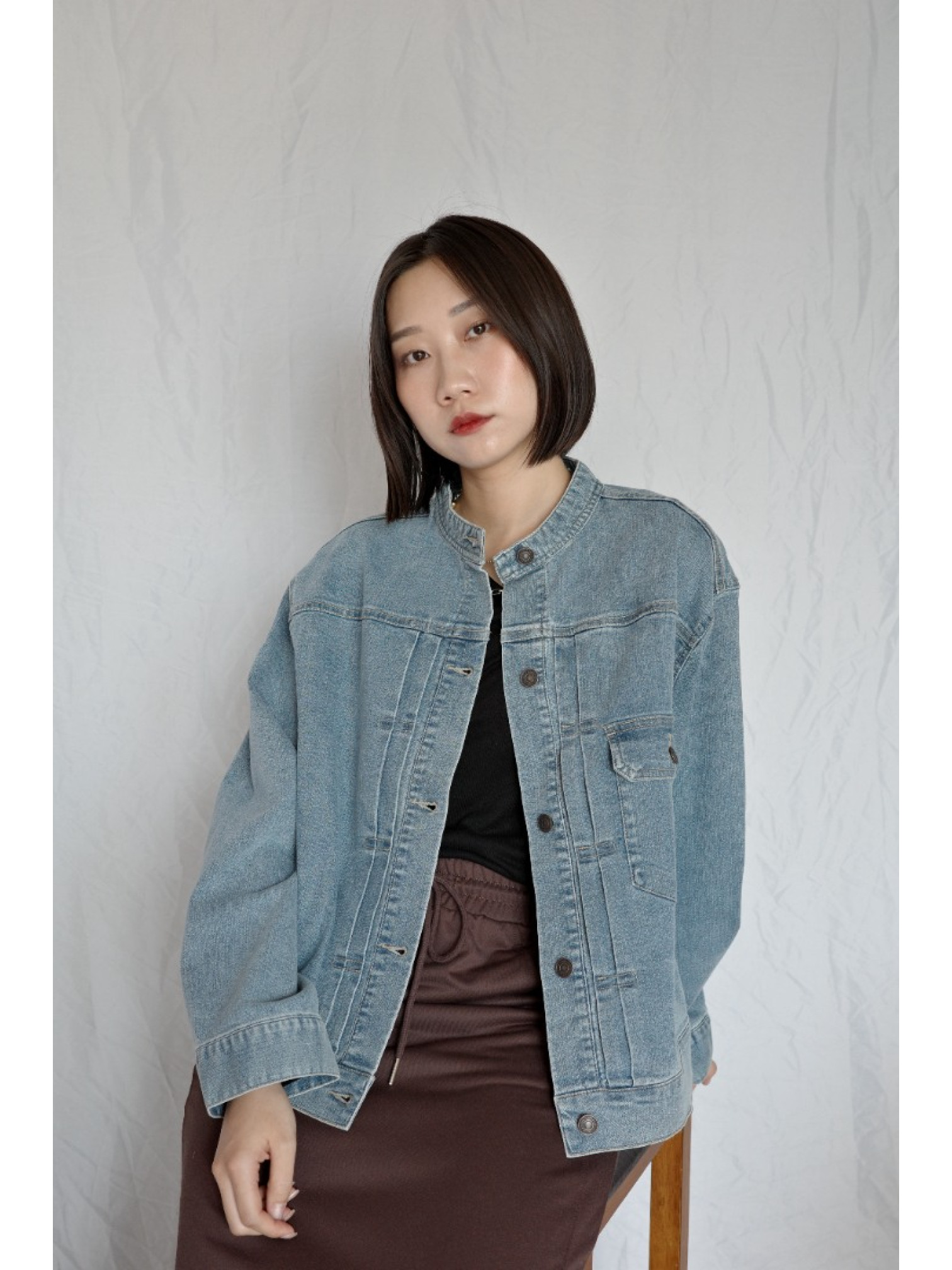 JP｜復古立領牛仔外套/淺藍