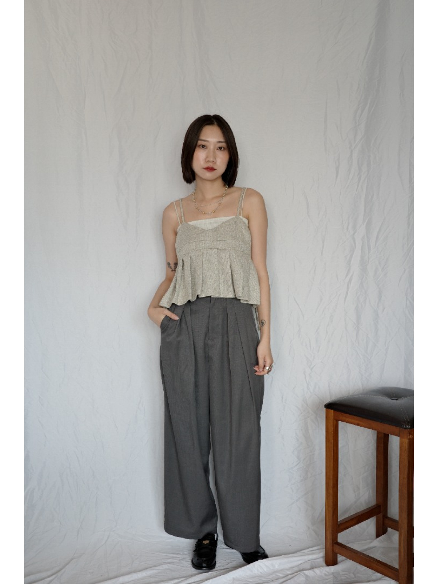 JP｜斜紋摺感馬甲背心/象牙色