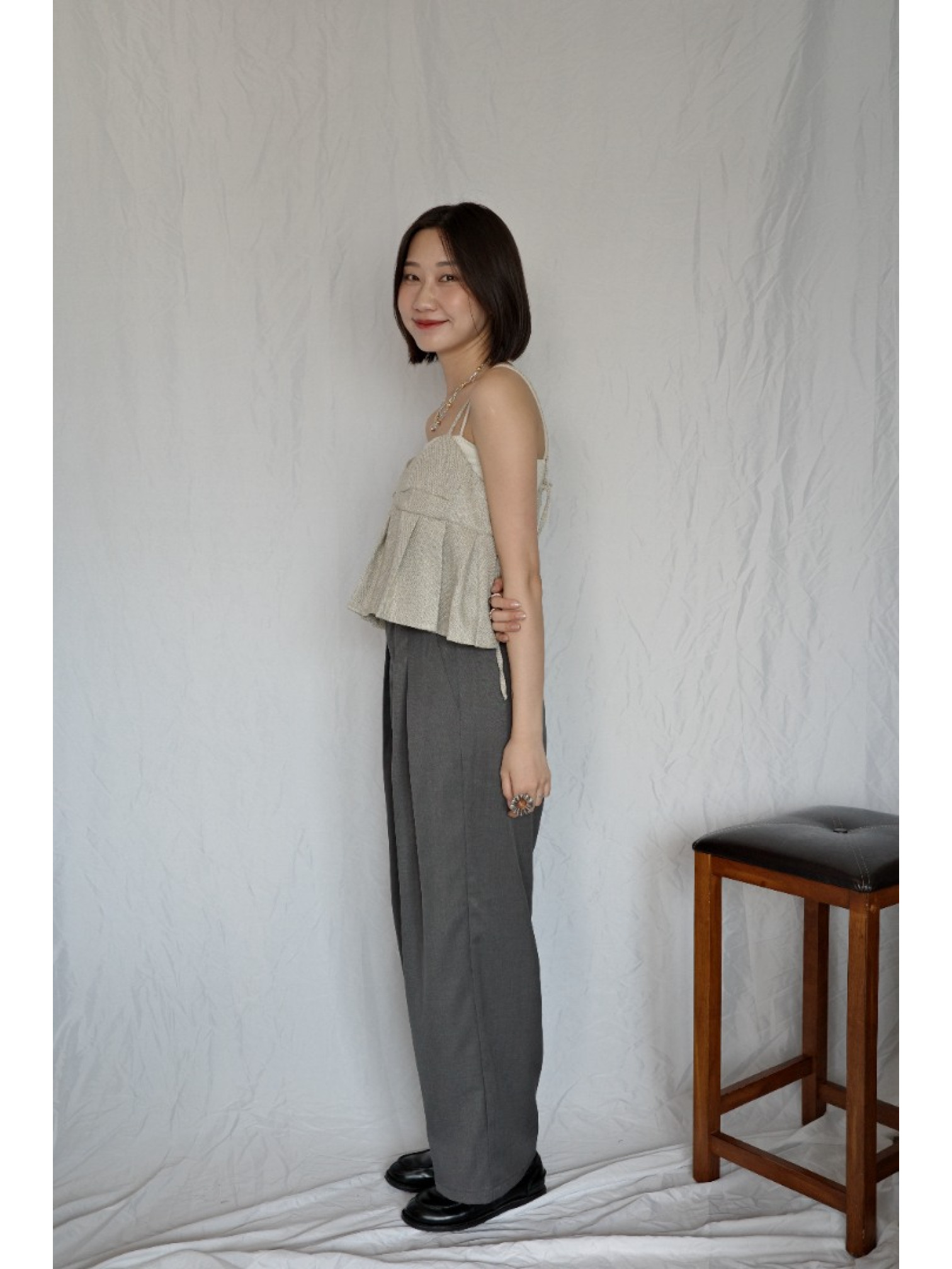 JP｜斜紋摺感馬甲背心/象牙色