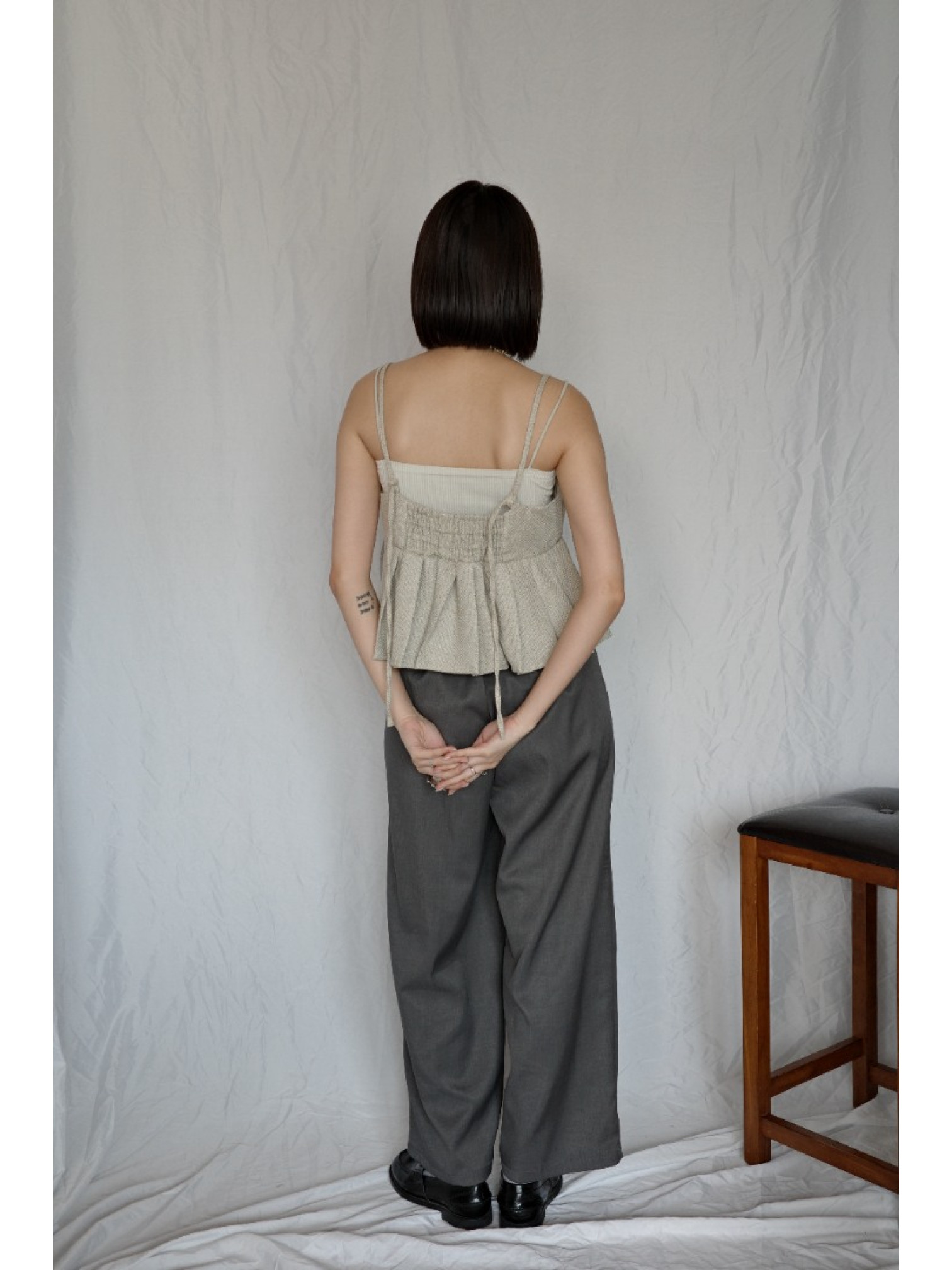 JP｜斜紋摺感馬甲背心/象牙色