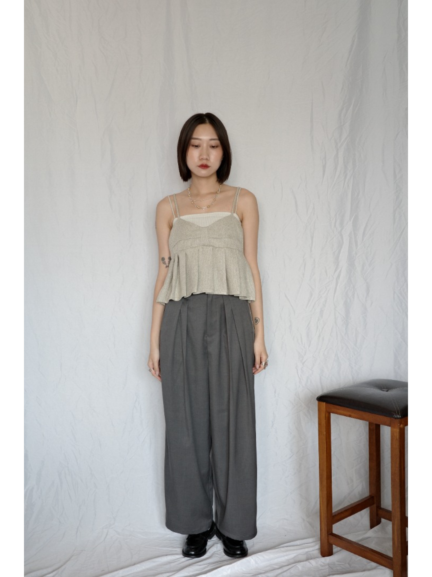 JP｜斜紋摺感馬甲背心/象牙色