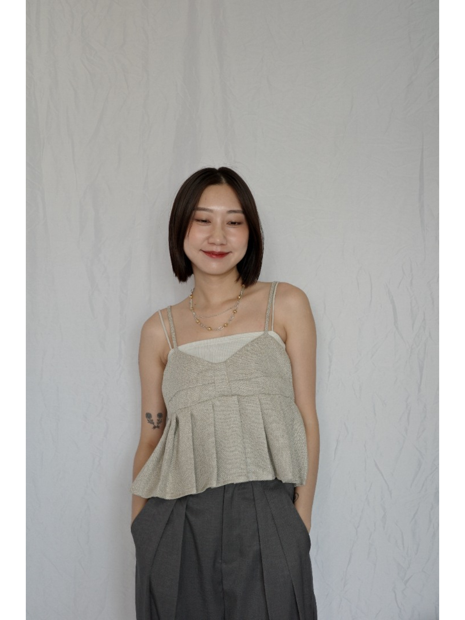 JP｜斜紋摺感馬甲背心/象牙色