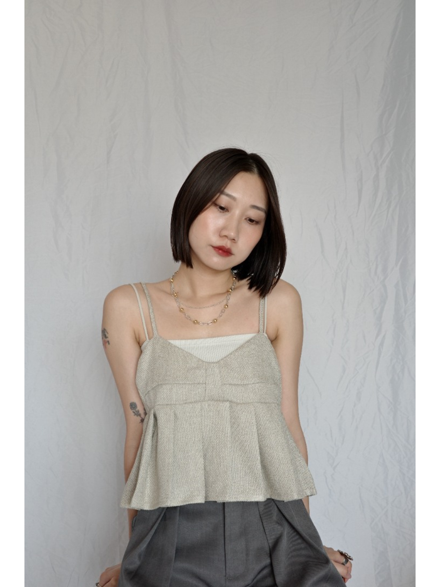 JP｜斜紋摺感馬甲背心/象牙色