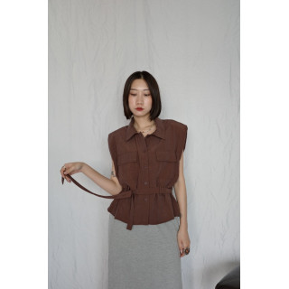 JP｜法式簡約墊肩背心/棕