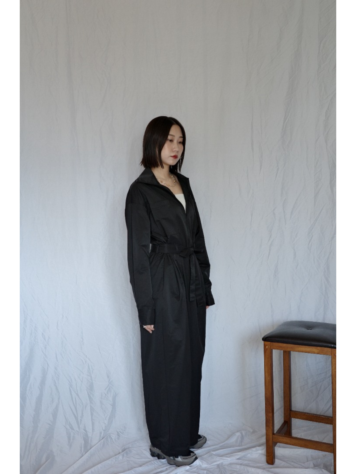 JP｜率性工裝感連身褲/黑