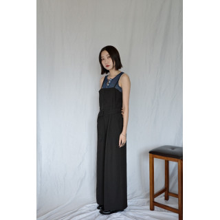 JP｜時髦立體剪裁吊帶褲/黑