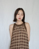 JP｜超Q削肩格紋洋裝/棕M