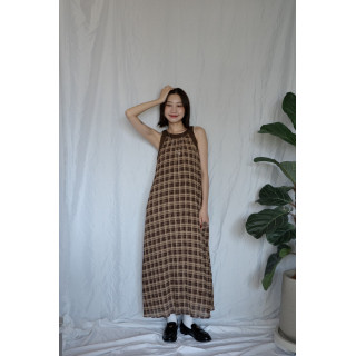 JP｜超Q削肩格紋洋裝/棕M