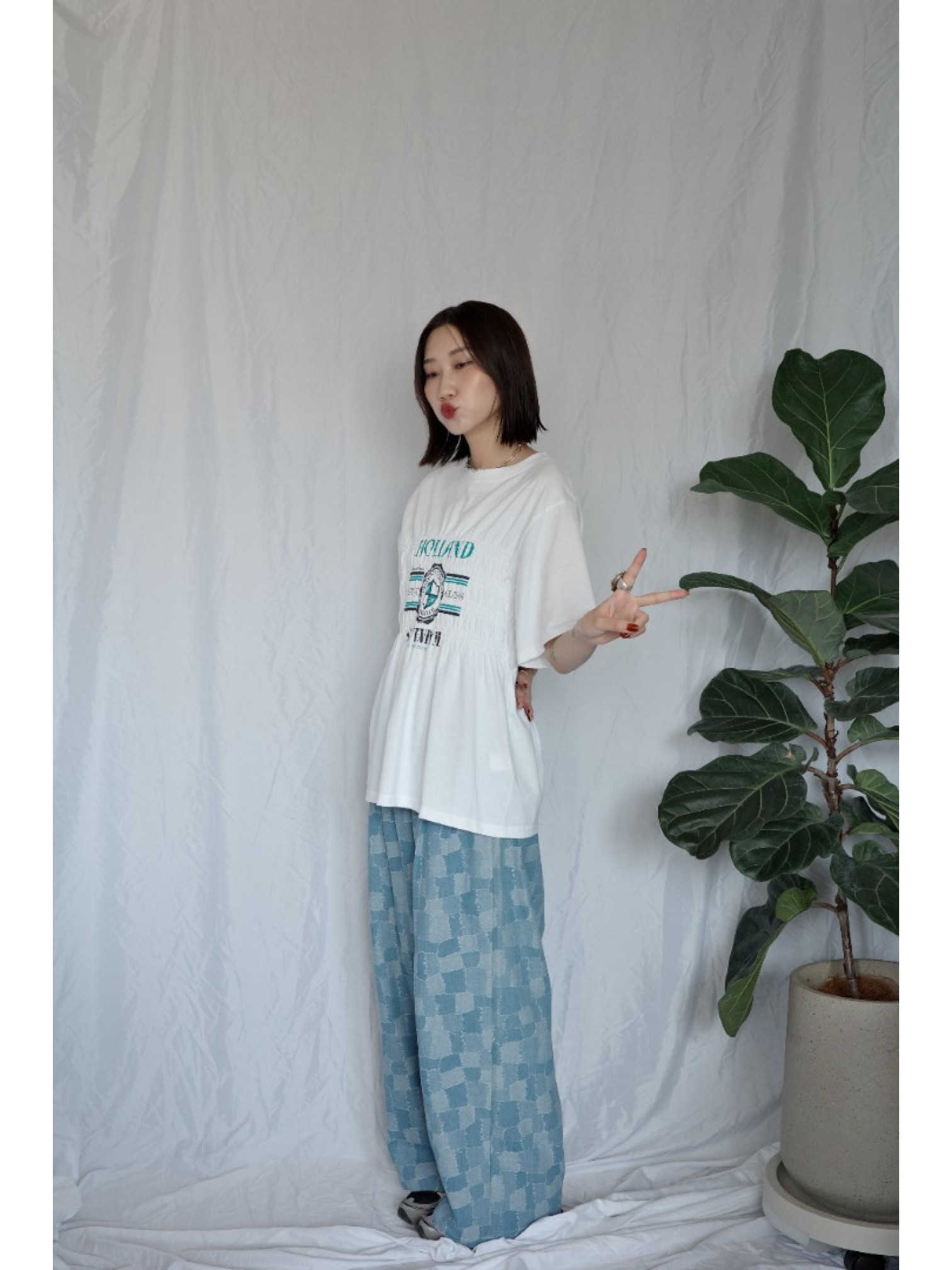 JP｜皺摺感清新印花上衣