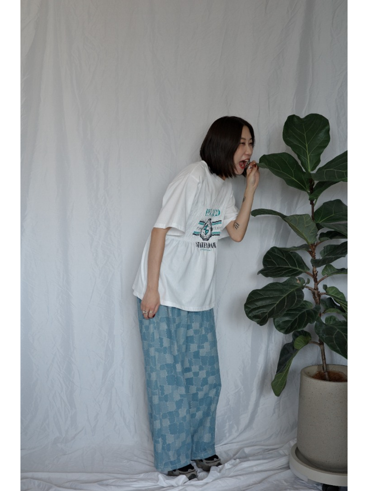 JP｜皺摺感清新印花上衣