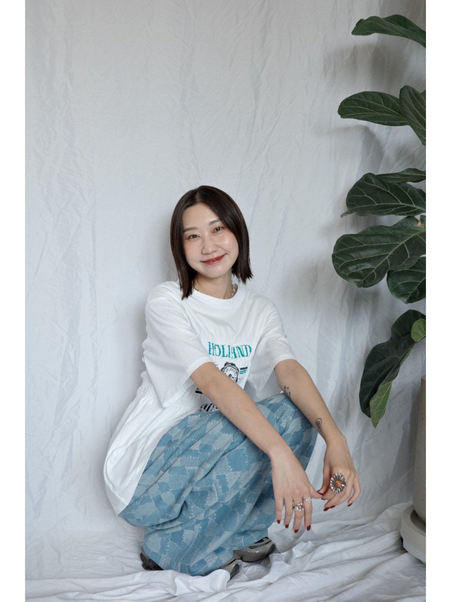 JP｜皺摺感清新印花上衣