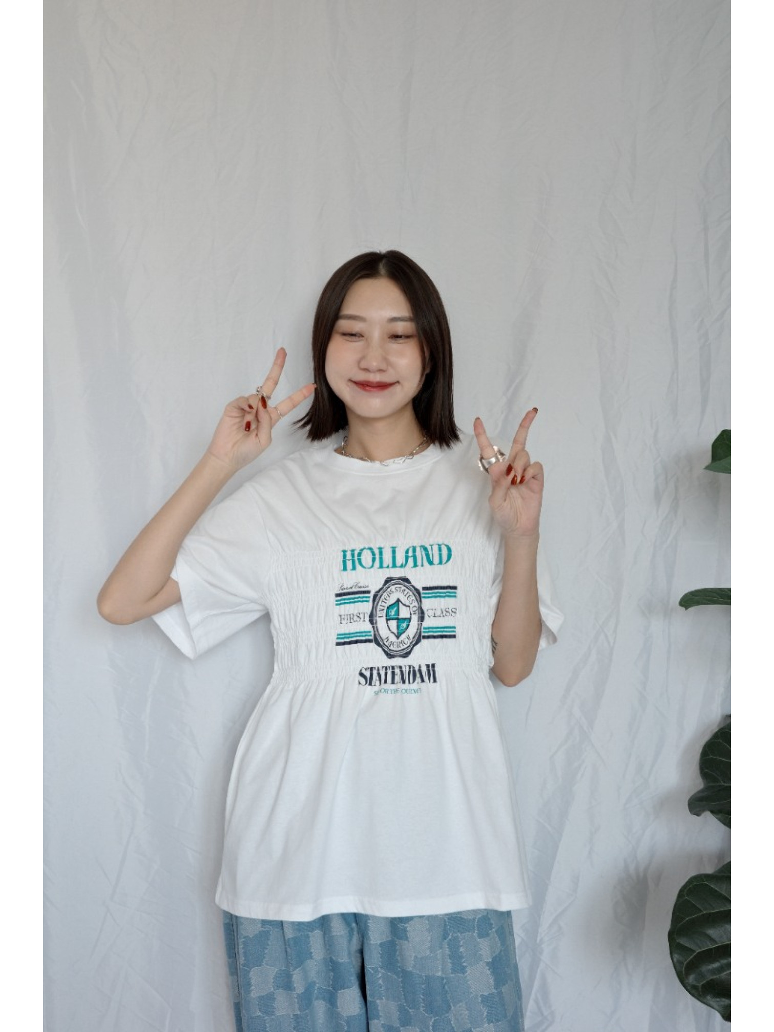 JP｜皺摺感清新印花上衣