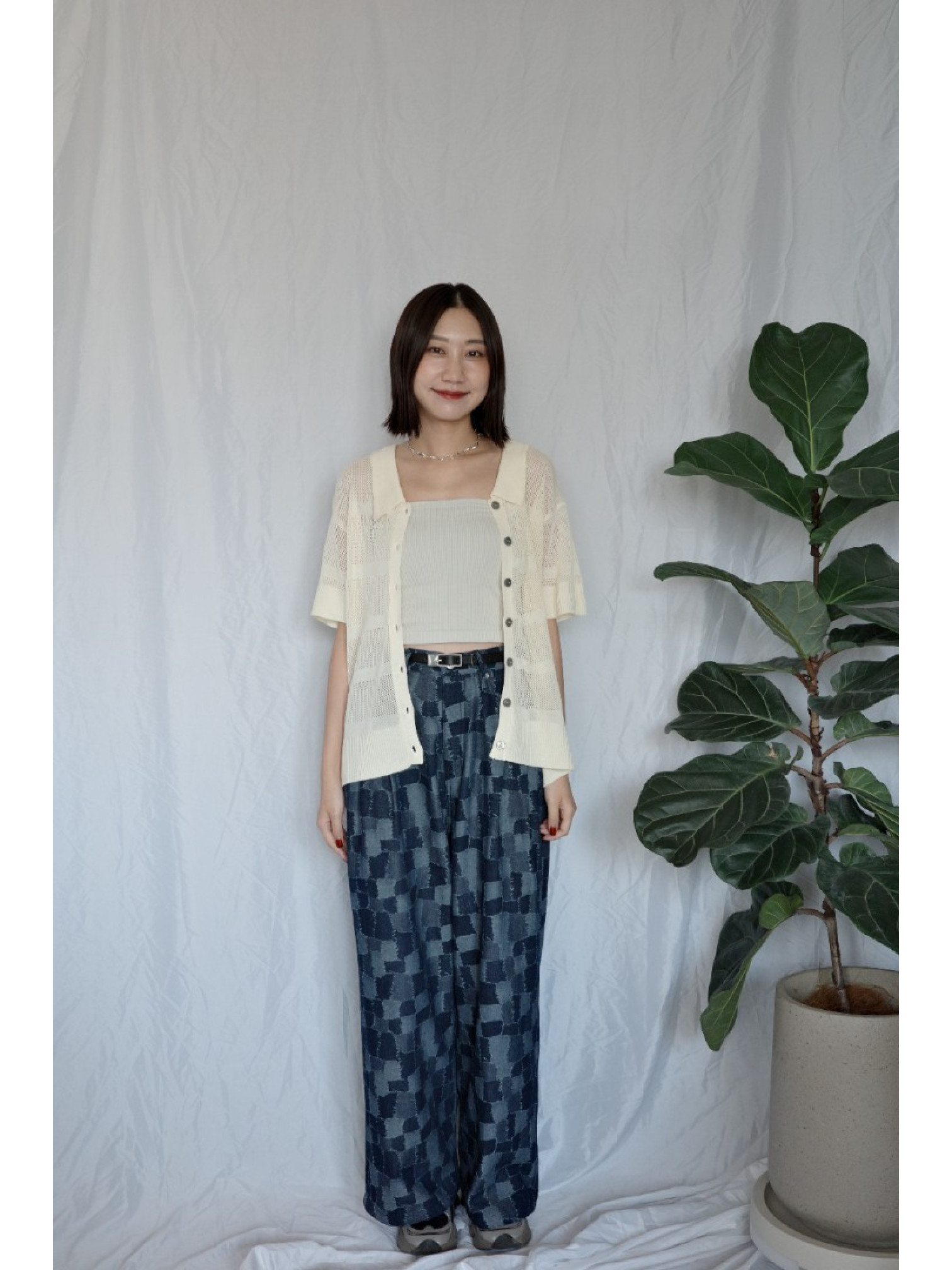 JP｜透感針織POLO衫/米白