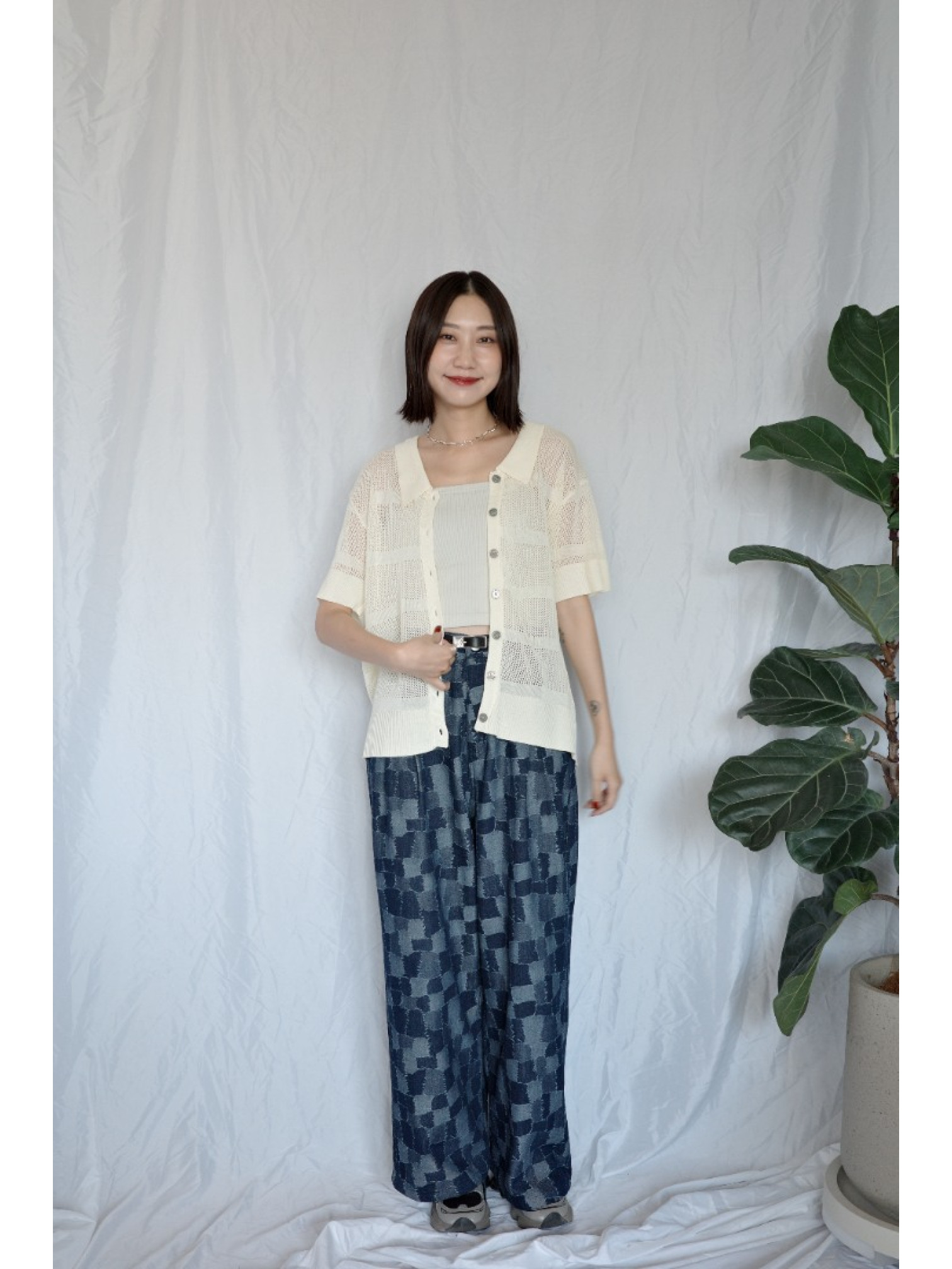 JP｜透感針織POLO衫/米白