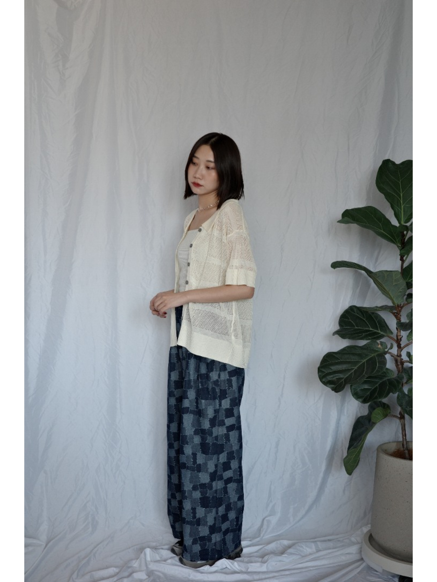 JP｜透感針織POLO衫/米白