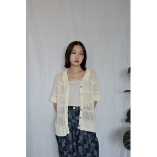 JP｜透感針織POLO衫/米白