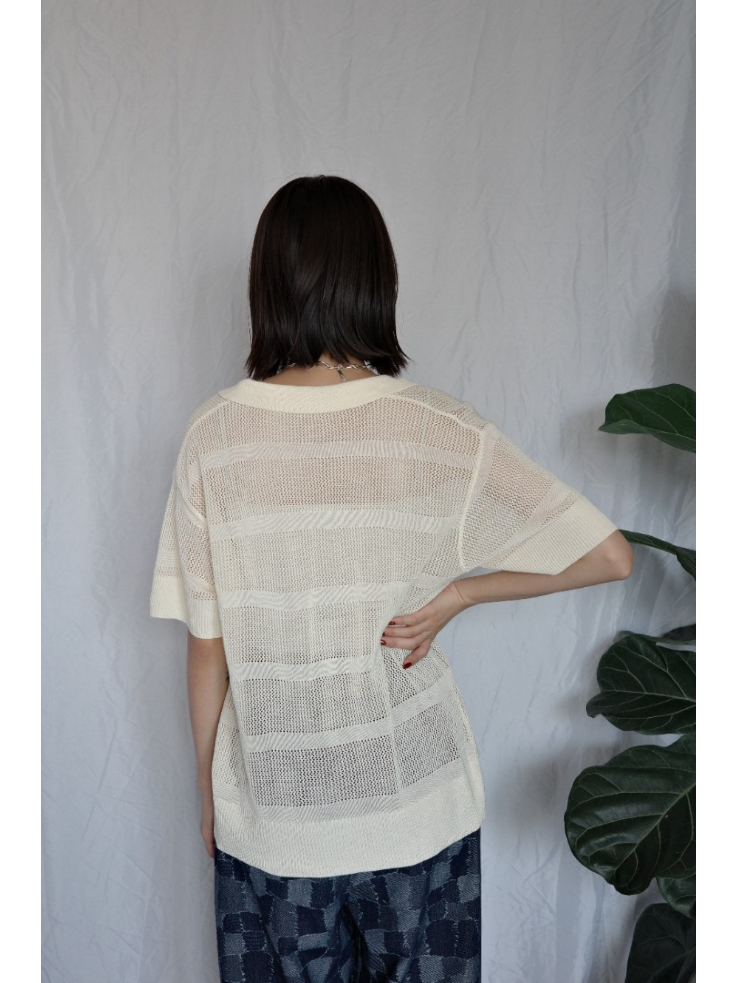 JP｜透感針織POLO衫/米白