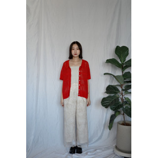 JP｜透感針織POLO衫/紅