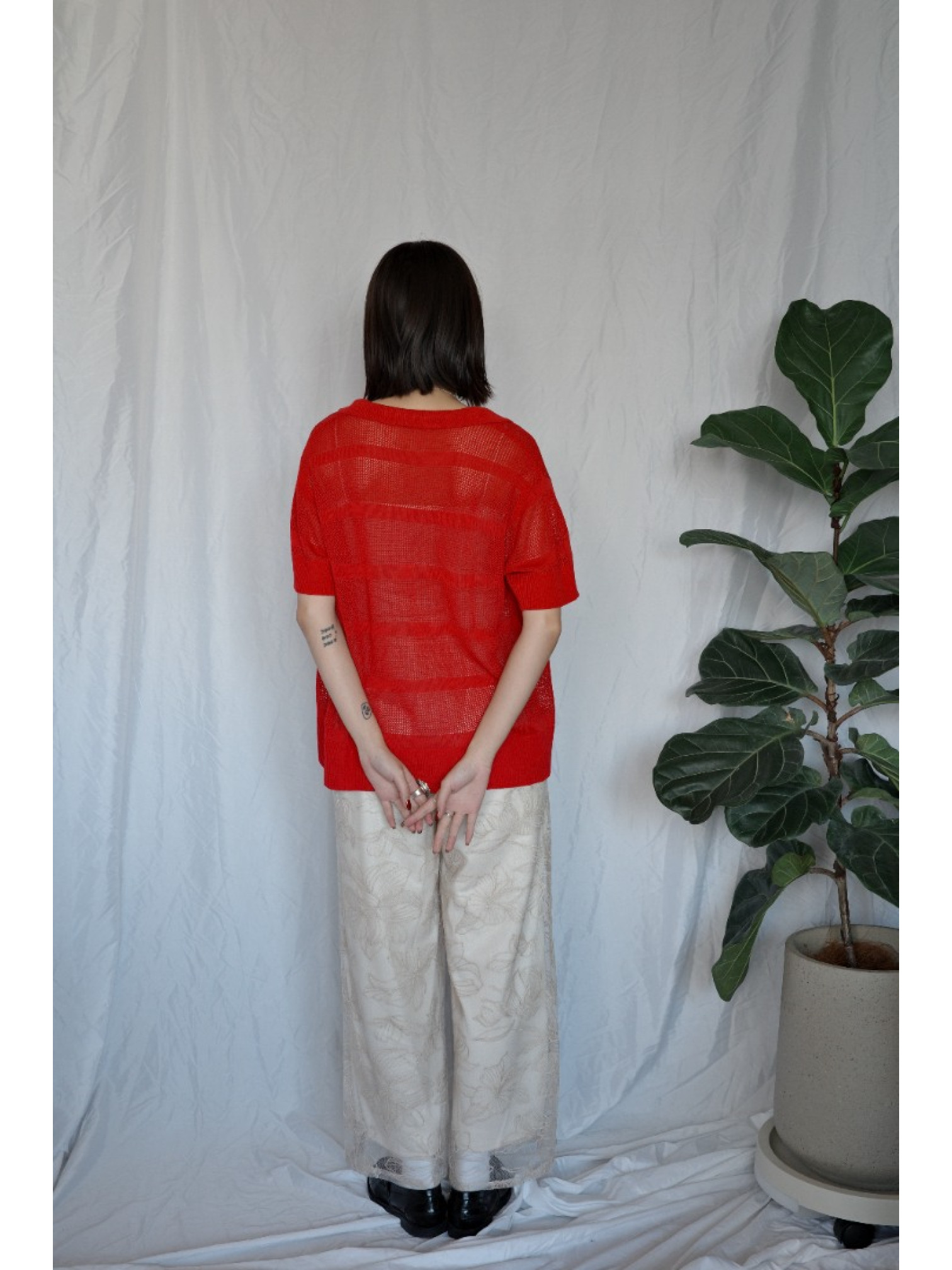 JP｜透感針織POLO衫/紅