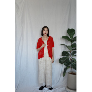 JP｜透感針織POLO衫/紅